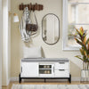 SoBuy FSR187-W Banc de Rangement avec Coussin Rembourré, Meuble Bas Entrée, Commode à Chaussure, Banquette avec 2 Porte Coulissantes et 2 Tiroirs, Pied en Métal, Blanc, L110xP35xH51 cm