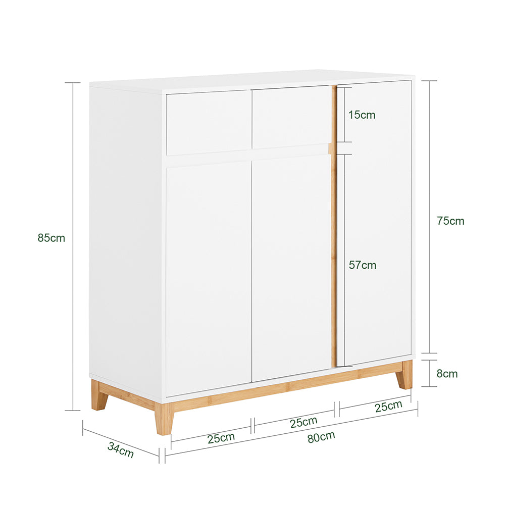 SoBuy FSR190-WN Dulap Pantofar cu 3 Uși și 1 Sertar, Organizator Hol Intrare – 80x34x85 cm, Alb și Natur