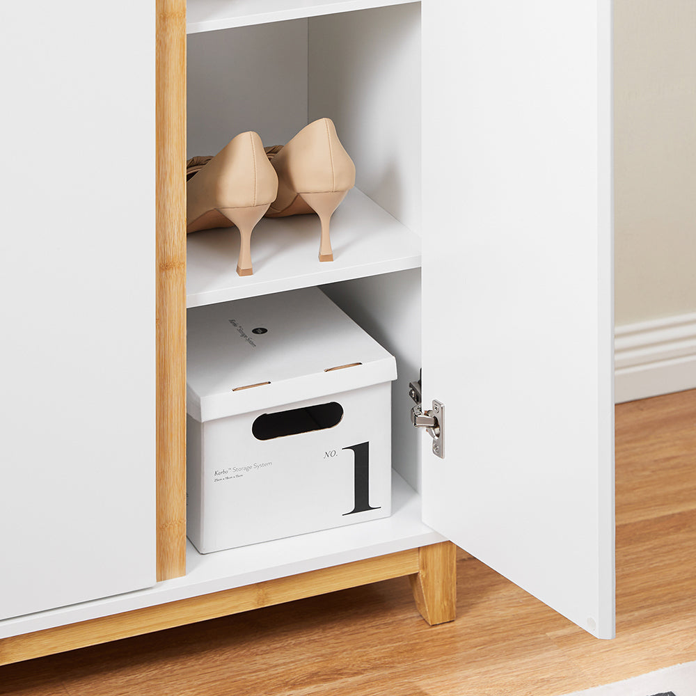 SoBuy FSR190-WN Dulap Pantofar cu 3 Uși și 1 Sertar, Organizator Hol Intrare – 80x34x85 cm, Alb și Natur