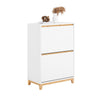 SoBuy FSR193-WN Meuble à Chaussures à Abattants 2 Niveaux – Rangement Familial pour Entrée – 60x34x91 cm Blanc et Bois