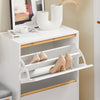 SoBuy FSR193-WN Meuble à Chaussures à Abattants 2 Niveaux – Rangement Familial pour Entrée – 60x34x91 cm Blanc et Bois