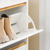 SoBuy FSR193-WN Meuble à Chaussures à Abattants 2 Niveaux – Rangement Familial pour Entrée – 60x34x91 cm Blanc et Bois