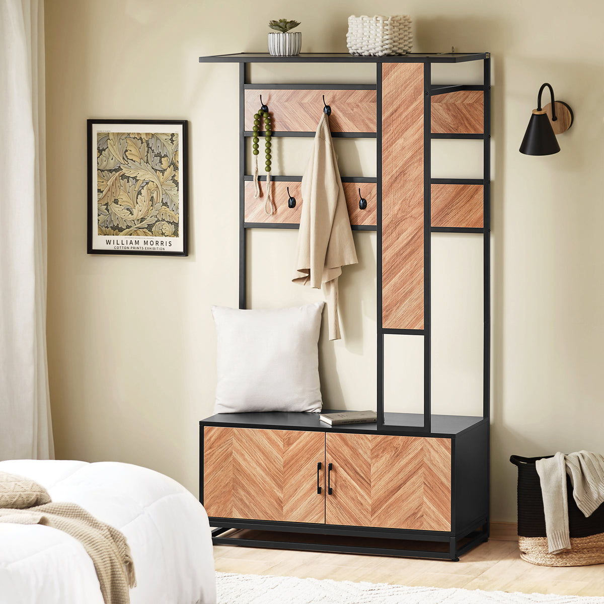 SoBuy FSR194-N Portemanteau avec Banc, Barre et 5 Crochets, Meuble d'Entrée Vestiaire Multifonction – 100x40x180 cm