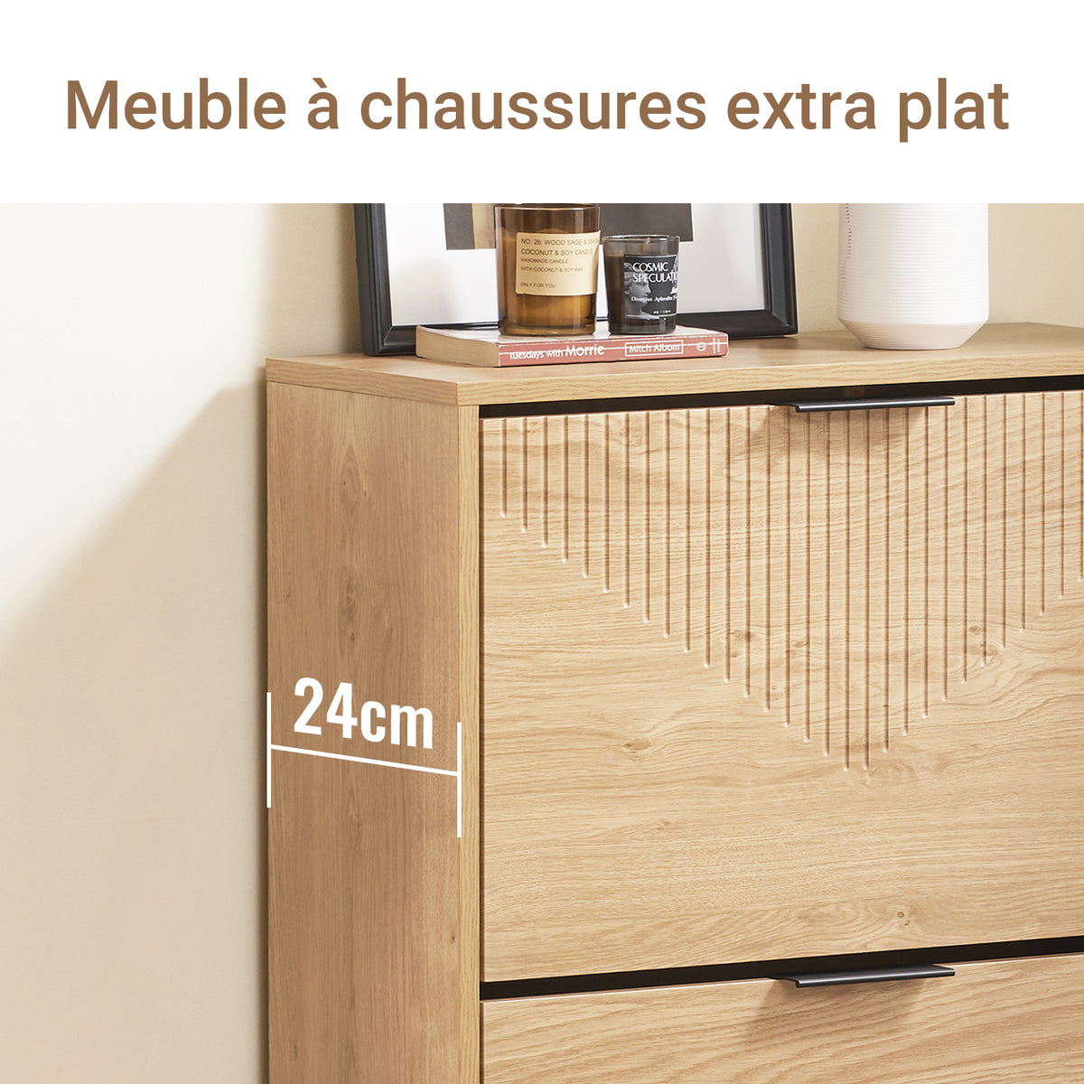 SoBuy FSR200-II-N Dulap de Pantofi pentru Intrare, Dulap de Depozitare cu 2 Uși Rabatanate, Sistem de Protecție Anti-Răsturnare, până la Mărimea EU 47, Dulap de Pantofi pentru 8 Perechi, Lemn Deschis, 60 x 24 x 83 cm