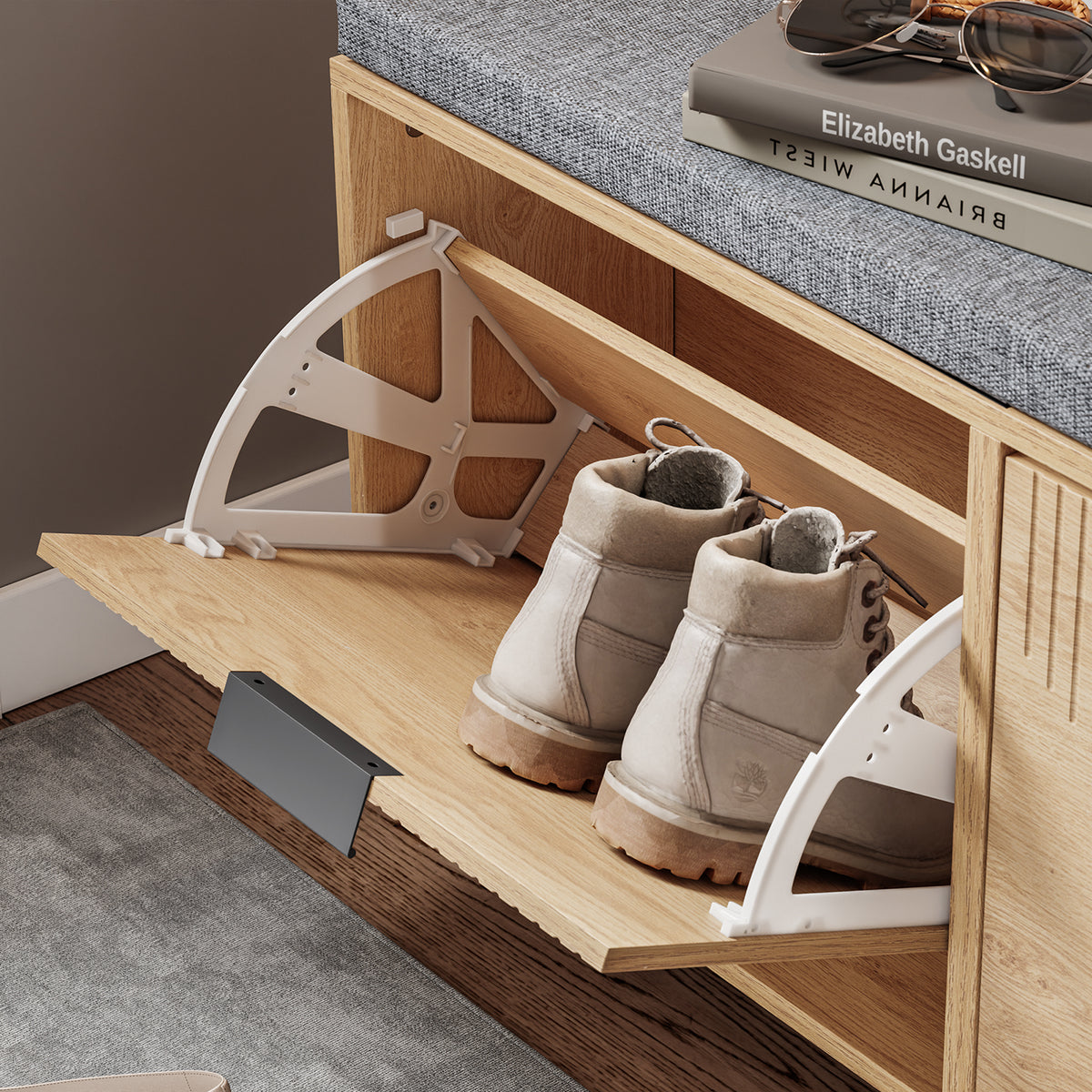 SoBuy FSR211-N Banc pentru Pantofi cu Șezut Căptușit din In, 3 Compartimente Rabataile Slim 24cm, 8 Perechi Mărimea 47, Capacitate de Încărcare 237 kg pentru Hol – 100x24x50 cm, Natural