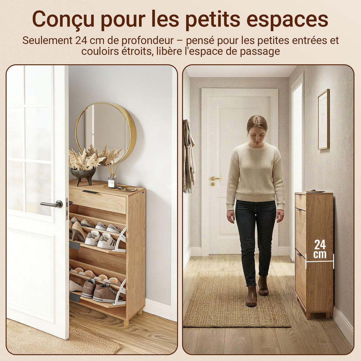 SoBuy FSR212-N Pantofar Salva spațiu – Hol Îngust – 60x24x95 cm Natur