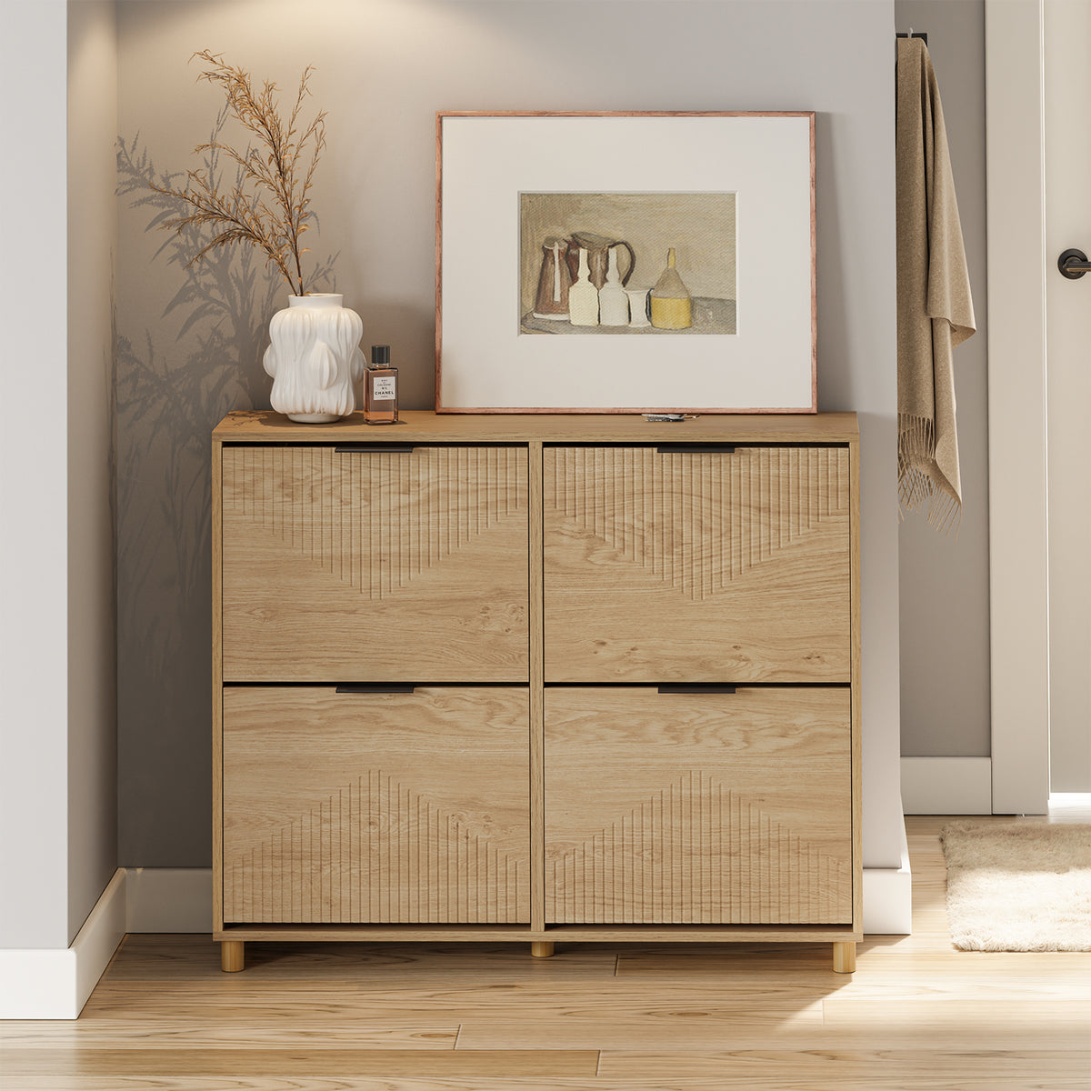 SoBuy FSR214-N Dulap de pantofi, economie de spațiu – Hol îngust – 100x24x83 cm Natural
