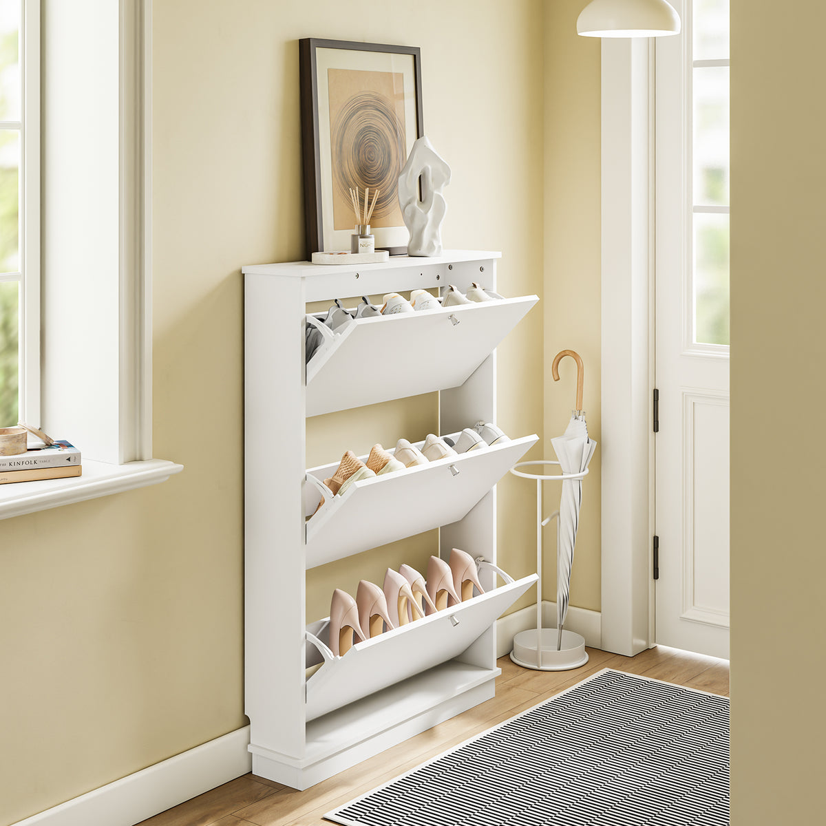 SoBuy FSR215-W Dulap de pantofi ultra-subțire, salveză spațiu, 18 cm – Intrare îngustă – 76x18x113 cm Alb