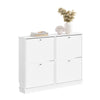 SoBuy FSR100-W Slim Space-saving Shoe Rack for Entrance Shoe Rack with 4 Adjustable Wooden Flap Doors Wardrobe Tall and Narrow Shoe Rack for Corridor, 100x19x91 cm, White
