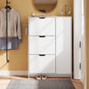 SoBuy FSR220-W Meuble Chaussures Fin 24 cm Design Nordique pour Entrée | Armoire à rabat, grande capacité 12 paires + 3 rangements latéraux, parfait pour entrée, couloir et petits espaces