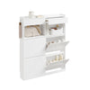 SoBuy FSR224-E-W Meuble à Chaussures Étroit avec LED et 2 Tiroirs – Abattants, 12 Paires – 98×19×120 cm, Blanc