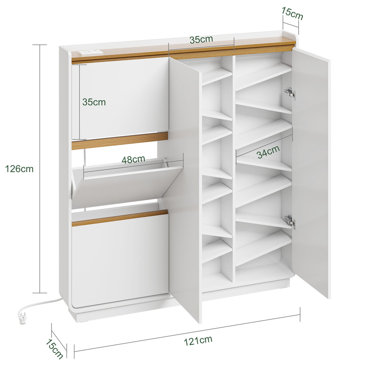 SoBuy FSR229-E-WN Meuble à Chaussures Suspendu Ultra Fin – 15 cm de Profondeur, 14 Paires, USB-C, Blanc, 121 × 15 × 126 cm