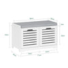 SoBuy FSR23-II-W Banc pentru Pantofi cu Pernă Căptușită, 2 Uși și 4 Compartimente Deschise pentru Intrare – 71x35x43 cm, Alb