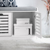 SoBuy FSR23-II-W Banc pentru Pantofi cu Pernă Căptușită, 2 Uși și 4 Compartimente Deschise pentru Intrare – 71x35x43 cm, Alb