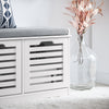 SoBuy FSR23-II-W Banc pentru Pantofi cu Pernă Căptușită, 2 Uși și 4 Compartimente Deschise pentru Intrare – 71x35x43 cm, Alb