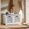 SoBuy FSR23-K-W Banc pentru Pantofi cu Pernă Căptușită și 2 Compartimente de Depozitare pentru Hol – 71x34x43 cm, Alb