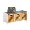 SoBuy FSR23-WN Banc de Pantofi cu Pernă Căptușită și 3 Cuburi de Depozitare pentru Intrare – 105x35x43 cm, Alb și Natur