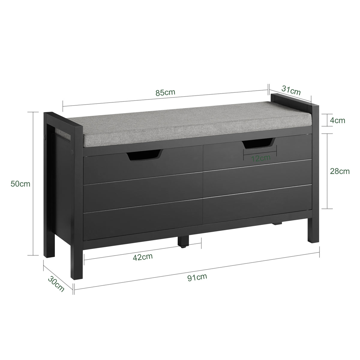 SoBuy FSR63-II-SCH Banc pentru pantofi cu pernă căptușită și 2 uși, Mobilier pentru hol – 91x30x50 cm, Negru