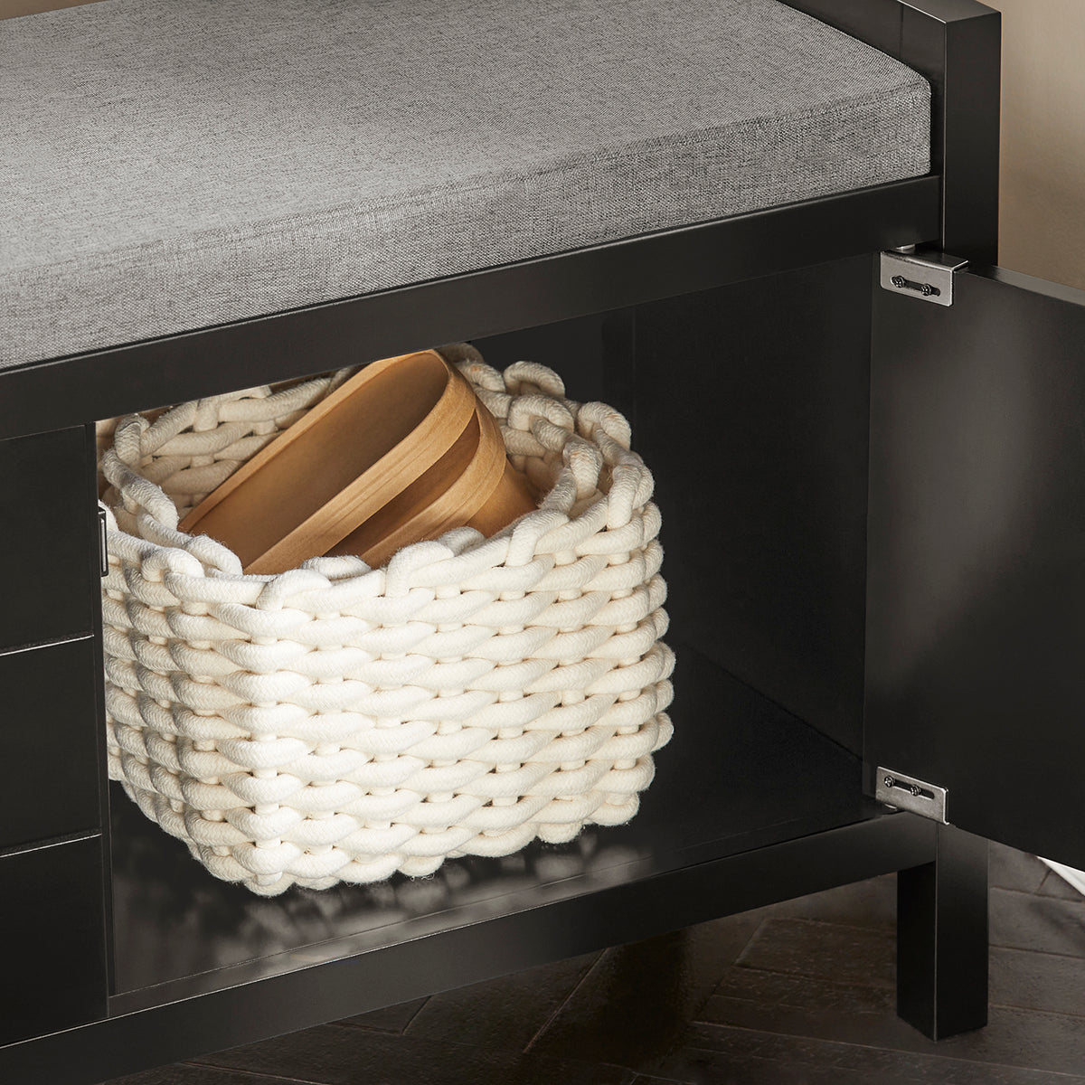 SoBuy FSR63-II-SCH Banc pentru pantofi cu pernă căptușită și 2 uși, Mobilier pentru hol – 91x30x50 cm, Negru