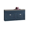 SoBuy FSR64-B Banc pentru Pantofi cu 2 Compartimente Rabatabile, Pernă Căptușită, Sertar și Cârlig pentru Hol – 104x24x51 cm, Albastru
