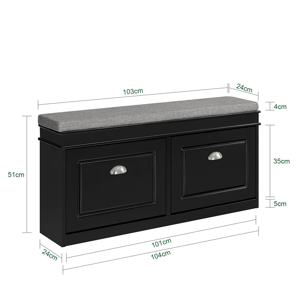 SoBuy FSR64-SCH Banc pentru pantofi cu 2 compartimente rabatabile și pernă căptușită, Cutie de depozitare pentru intrare – 104x24x51 cm, Negru