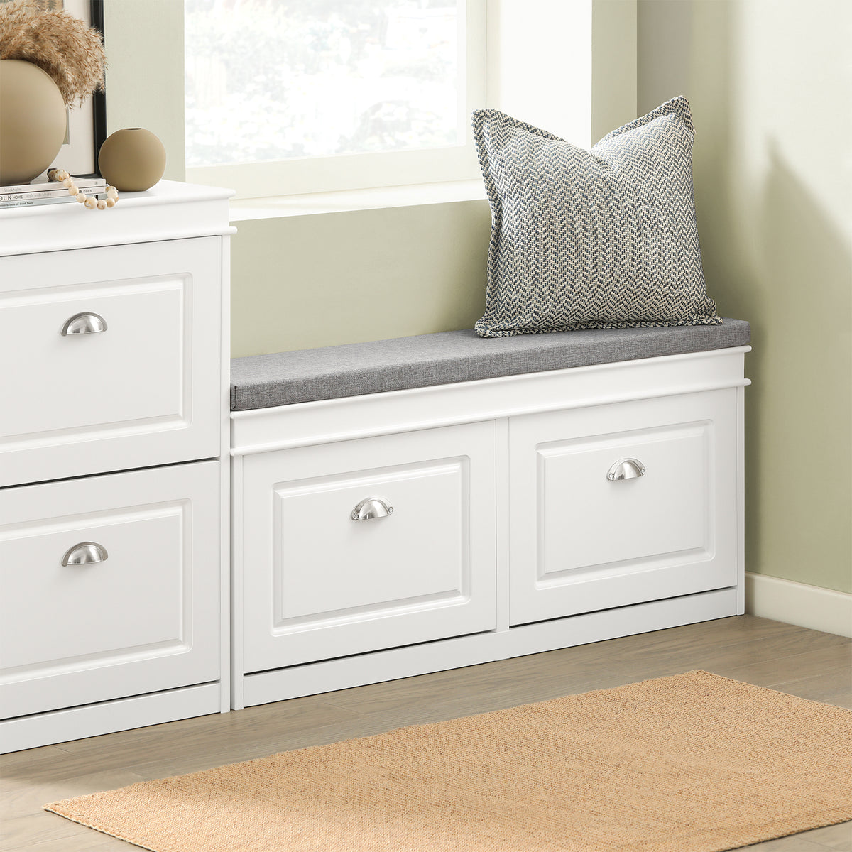 SoBuy FSR64-W Banc pentru Pantofi 104 cm – 8 Perechi, Pernă Lavabilă, Subțire 24 cm, FSC®, Alb