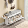 SoBuy FSR64-WG Banc pentru Pantofi cu 2 Uși Rabatanate și Pernă Detașabilă, Dulap de Depozitare Îngust 24cm pentru Intrare – 104x24x51 cm, Efect Lemn Alb