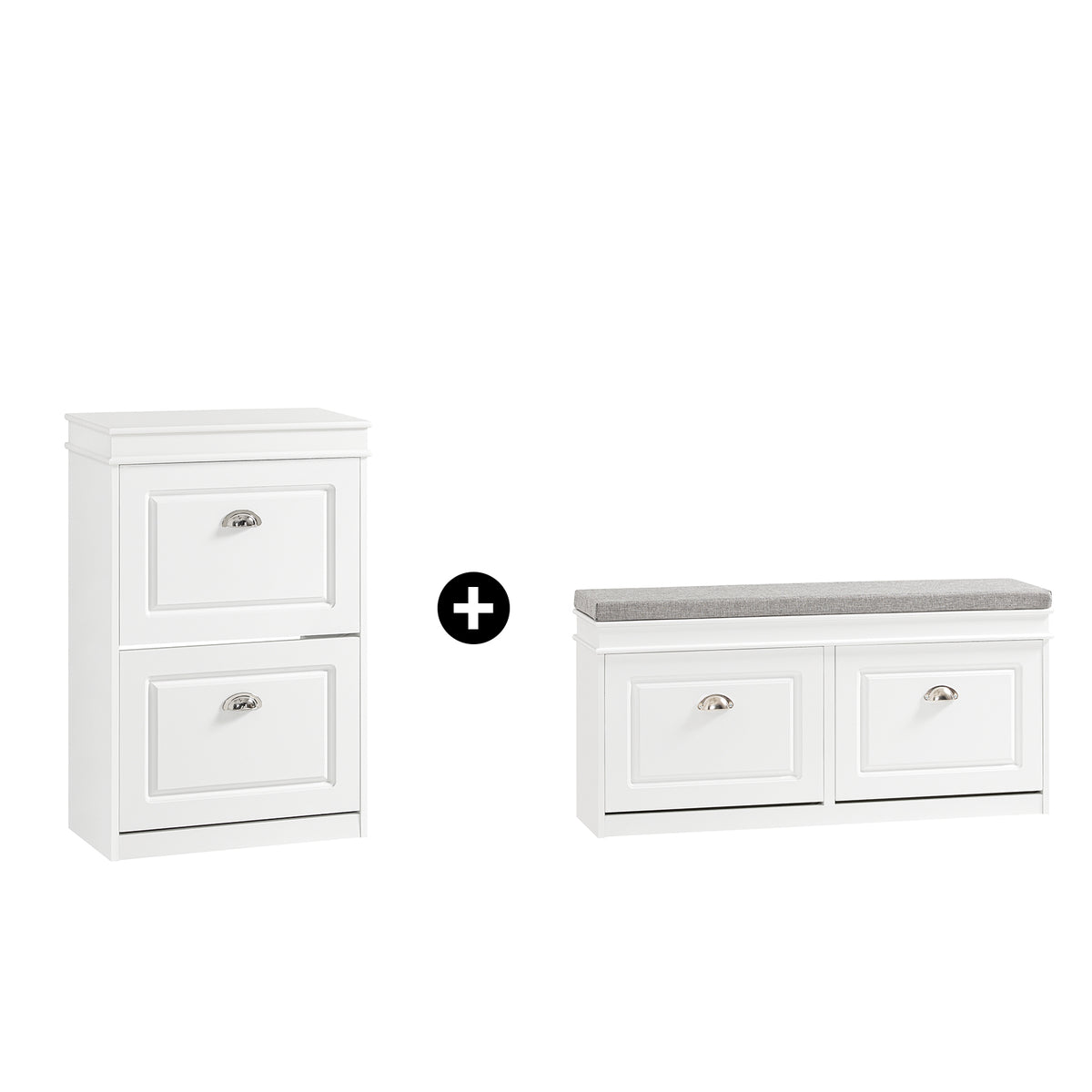 SoBuy Lot FSR64-W + FSR78-W – Ensemble Meubles à Chaussures Blanc, Banc avec Coussin + Meuble 2 Abattants, Rangement Entrée É