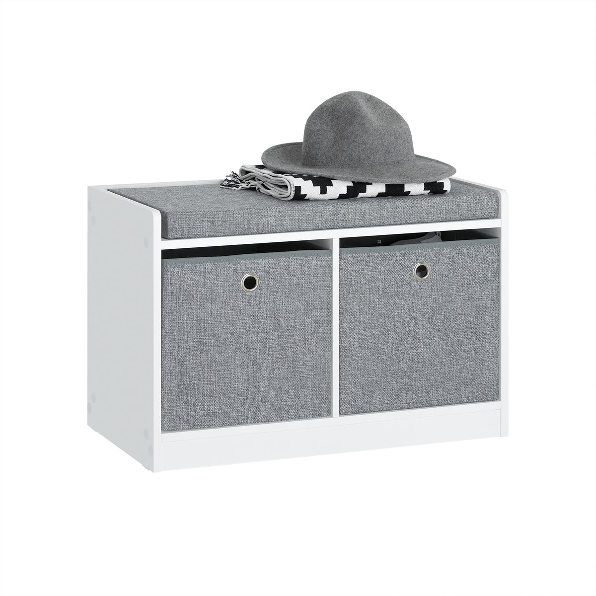 SoBuy FSR65-K-DG Banc à Chaussures avec Coussin Rembourré et 2 Paniers de Rangement pour Entrée – 68x32x45 cm, Gris Foncé