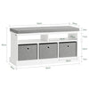 SoBuy FSR67-HG Banc pentru Pantofi cu Pernă Căptușită, 2 Compartimente și 3 Coșuri pentru Hol – 96x35x50 cm, Gri