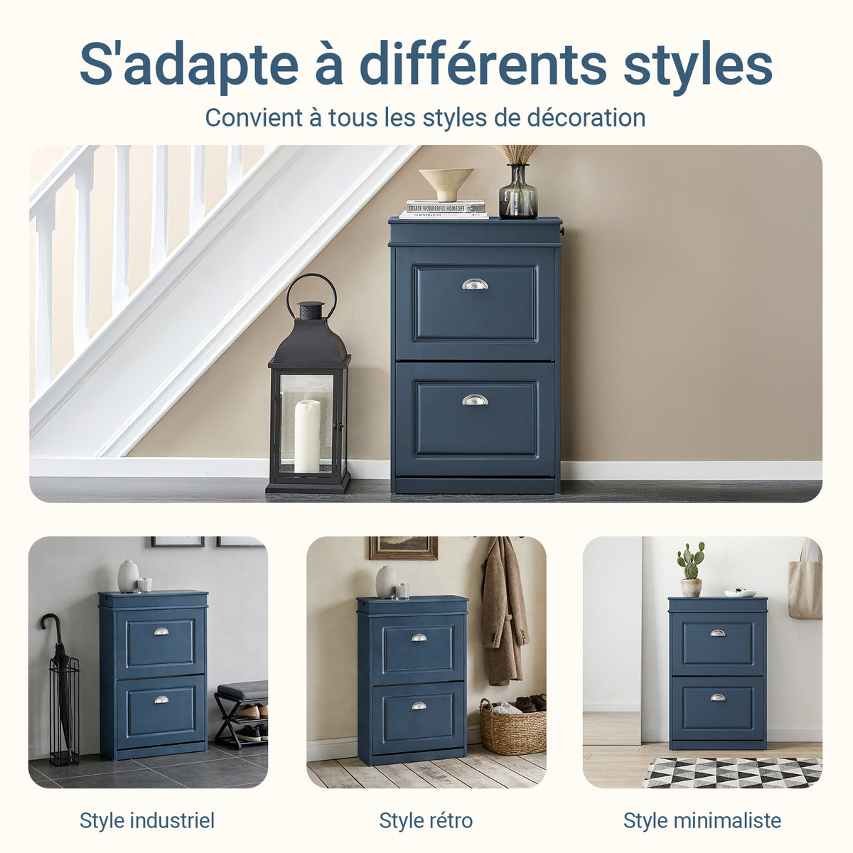 SoBuy FSR78-B Dulap de Pantofi cu 2 Uși Batante, Organizator 8 Perechi pentru Hol – 54x24x83 cm, Albastru