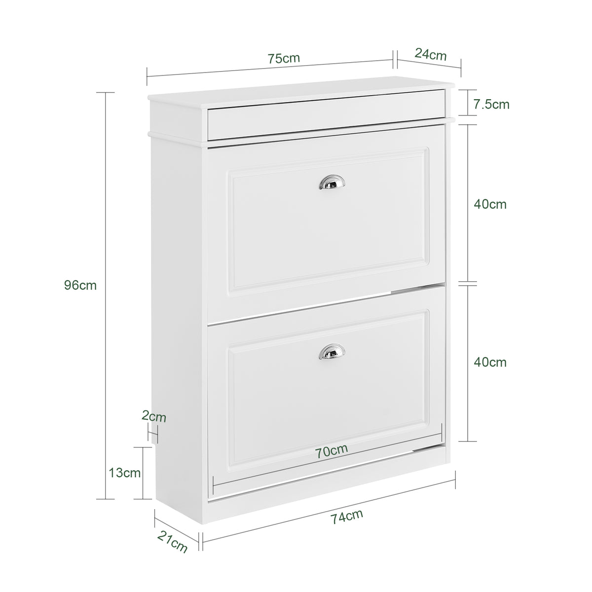 SoBuy FSR78-L-W Dulap de pantofi cu 2 uși rabatabile, depozitare 12 perechi, îngust 24cm pentru hol intrare – 75x24x96 cm, Alb