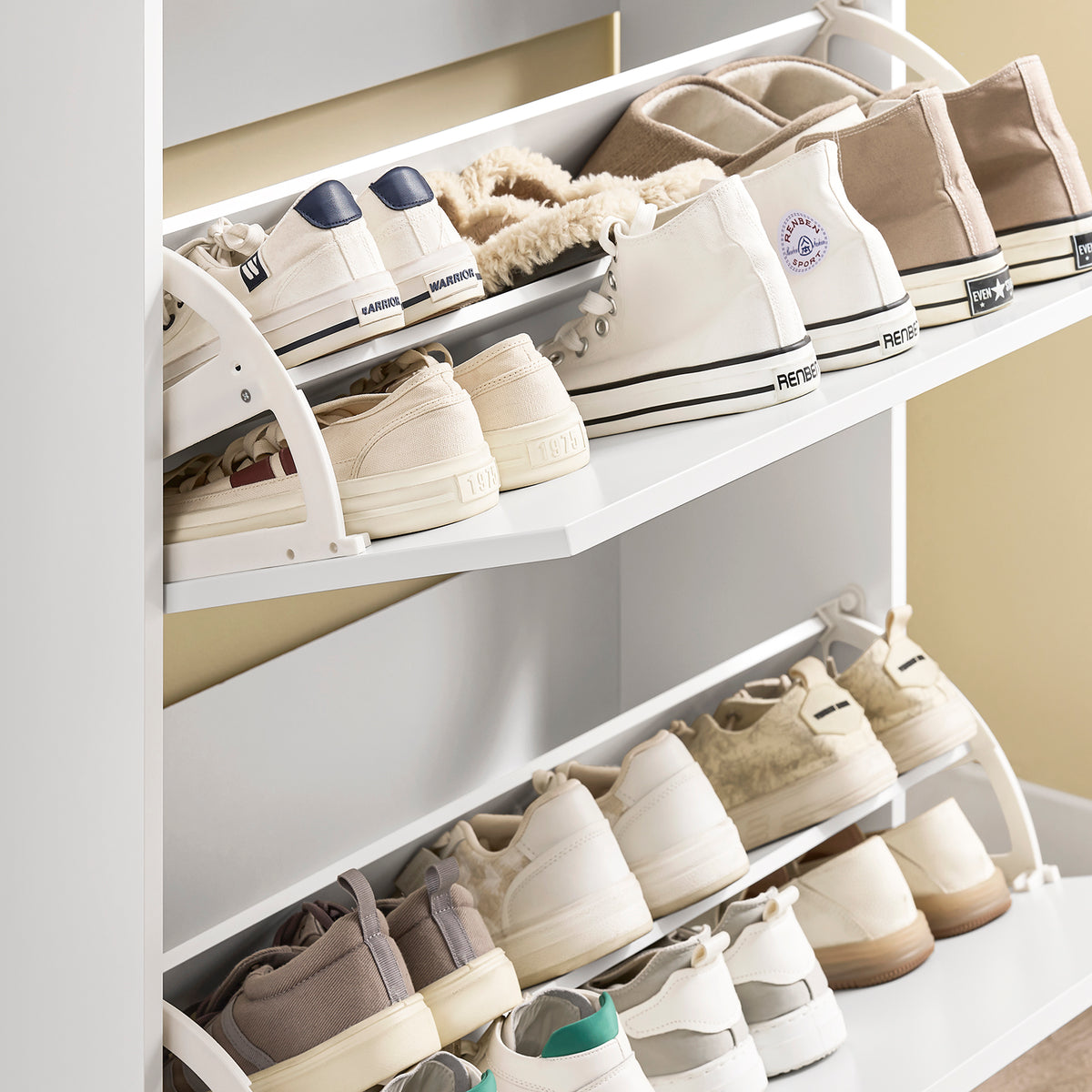 SoBuy FSR78-L-W Dulap de pantofi cu 2 uși rabatabile, depozitare 12 perechi, îngust 24cm pentru hol intrare – 75x24x96 cm, Alb