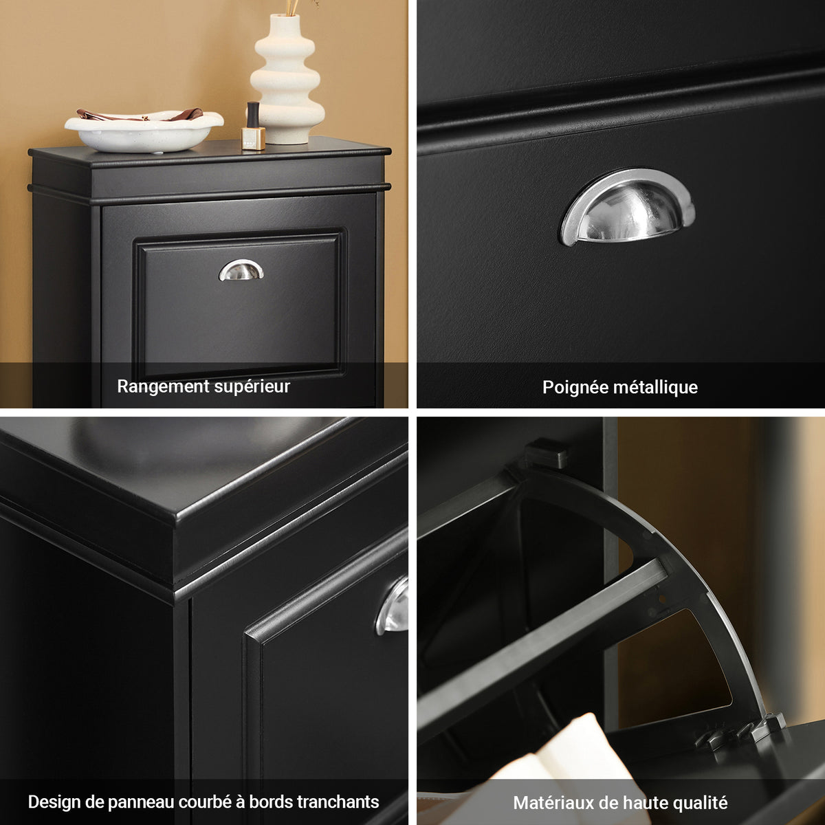 SoBuy FSR78-SCH Dulap pantofi cu 2 compartimente, Organizator încălțăminte pentru 8 perechi în hol/intrare – 54x24x83 cm, Negru