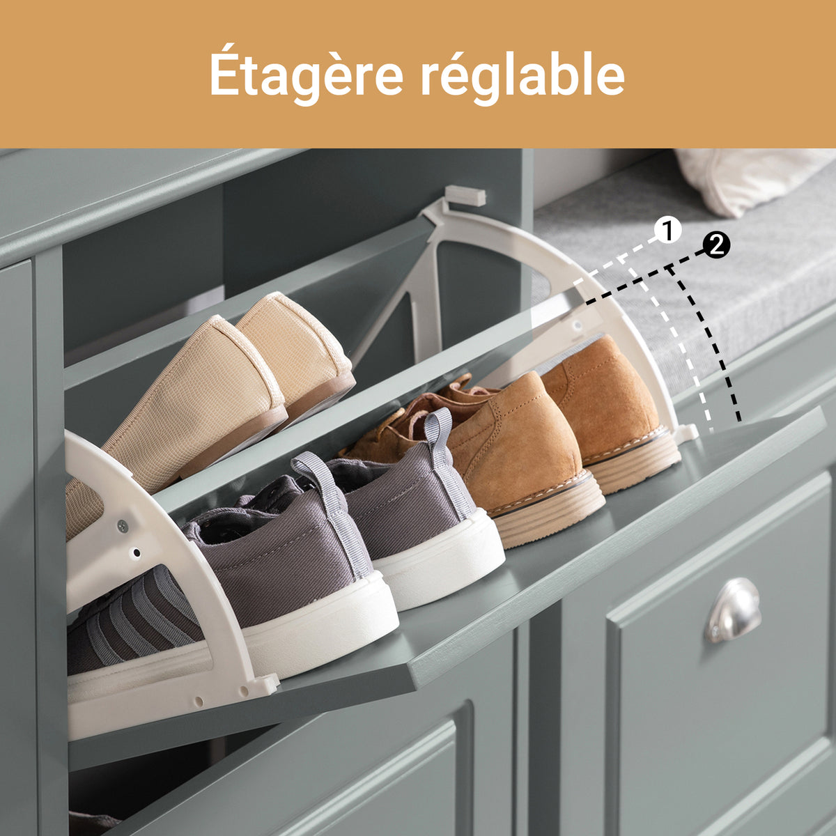 SoBuy FSR79-HG Dulap de pantofi cu 4 uși rabatabile, 16 perechi, certificat FSC®, subțire 24 cm – Gri