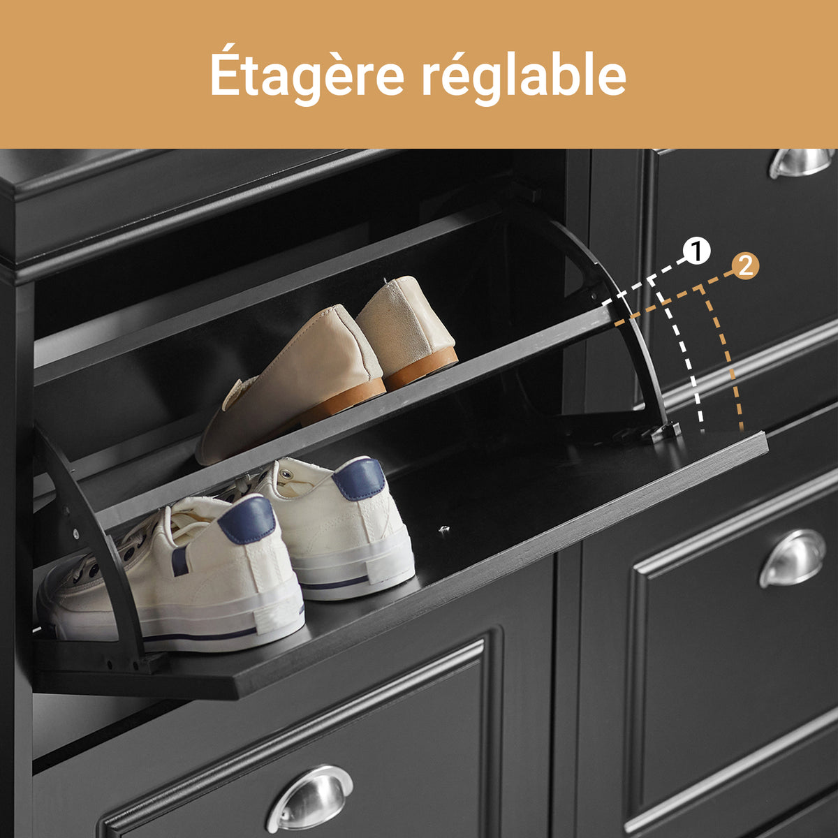 SoBuy FSR79-SCH Dulap pantofi cu 4 uși rabatabile, Suport pentru 16 perechi, pentru hol - 105x24x83 cm, Negru