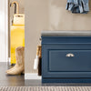 SoBuy FSR82-K-B Banc de pantofi cu pernă căptușită, 1 ușă rabatabilă, sertar și cârlig, subțire 24 cm – 60x24x52 cm, Albastru