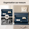 SoBuy FSR82-K-B Banc de pantofi cu pernă căptușită, 1 ușă rabatabilă, sertar și cârlig, subțire 24 cm – 60x24x52 cm, Albastru