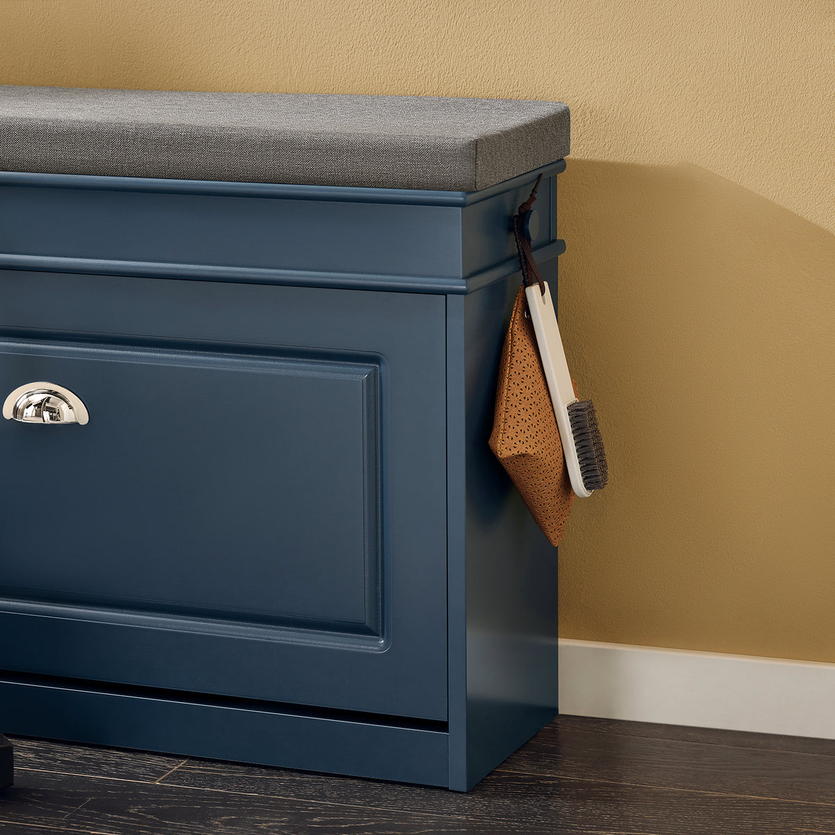 SoBuy FSR82-L-B Banc pentru încălțăminte 75cm – Pernă, 1 Rabatabil, Sertar, Cârlig, 150kg, FSC®, Subțire 24cm – Albastru