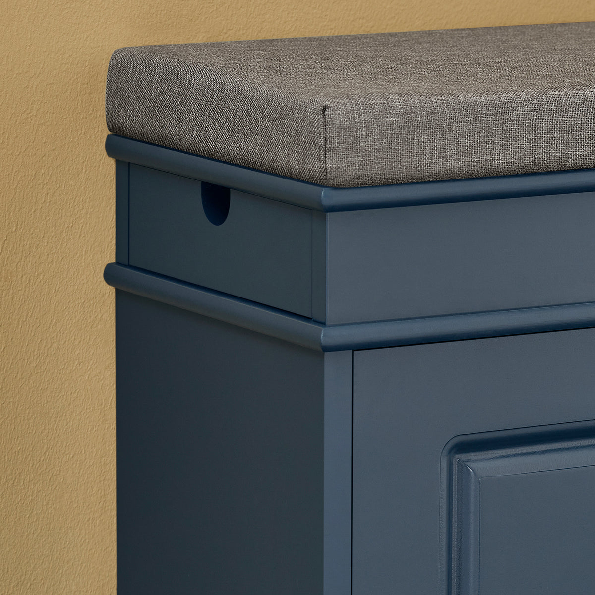 SoBuy FSR82-L-B Banc pentru încălțăminte 75cm – Pernă, 1 Rabatabil, Sertar, Cârlig, 150kg, FSC®, Subțire 24cm – Albastru
