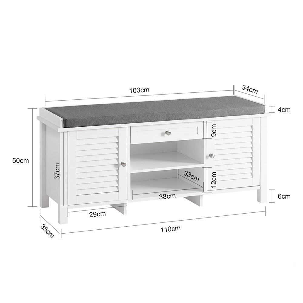 SoBuy FSR83-W Banc pentru Pantofi cu Pernă Căptușită și Spațiu de Depozitare pentru Hol Intrare – 110x35x50 cm, Alb