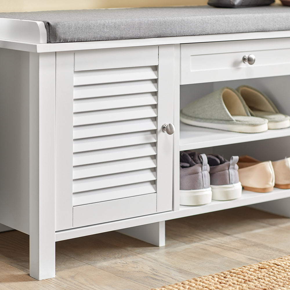 SoBuy FSR83-W Banc pentru Pantofi cu Pernă Căptușită și Spațiu de Depozitare pentru Hol Intrare – 110x35x50 cm, Alb