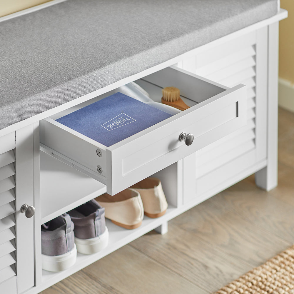 SoBuy FSR83-W Banc pentru Pantofi cu Pernă Căptușită și Spațiu de Depozitare pentru Hol Intrare – 110x35x50 cm, Alb
