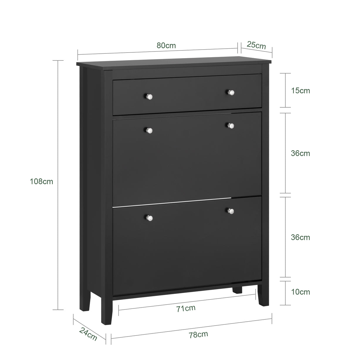 SoBuy FSR89-SCH Dulap de Pantofi cu 2 Uși Rabatanate și Sertar Mare, Raft pentru 12 Perechi în Hol/Intrare – 80x25x108 cm, Negru