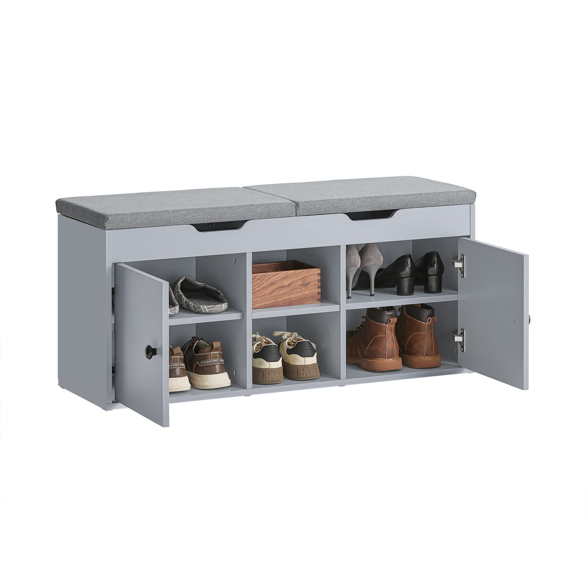 SoBuy FSR96-DG Banc à Chaussures avec Coussin Rembourré et Étagères, Meuble d'Entrée – 100x34x47 cm, Gris Foncé