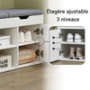 SoBuy FSR96-W Banc pentru Pantofi cu Pernă Căptușită, 2 Uși, 3 Rafturi Ajustabile – Organizator de Pantofi Modern pentru Mobilierul de Intrare – 150kg – Alb 100x34x47cm