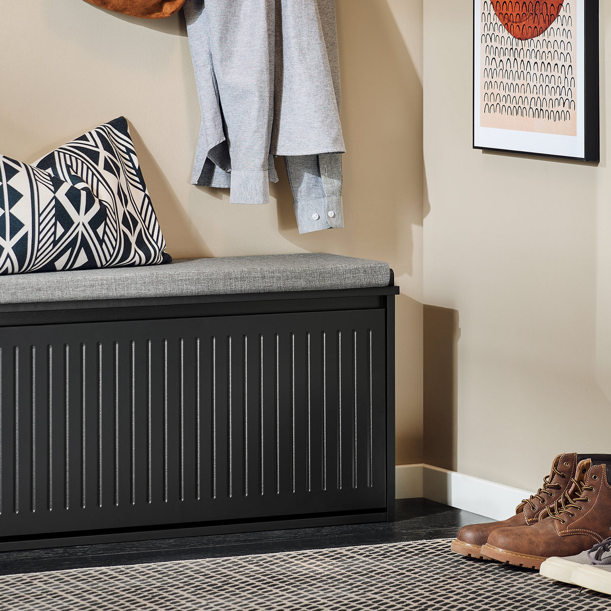 SoBuy FSR98-L-SCH Banc de Pantofi cu Pernă Căptușită și 1 Clapetă pentru Intrare Hol – 80x26x45 cm, Negru