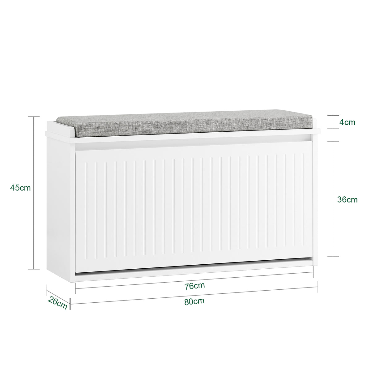 SoBuy FSR98-L-W Banc pentru Pantofi cu Pernă Căptușită și 1 Compartiment cu Clapetă pentru Intrare Hol – 80x26x45 cm, Alb