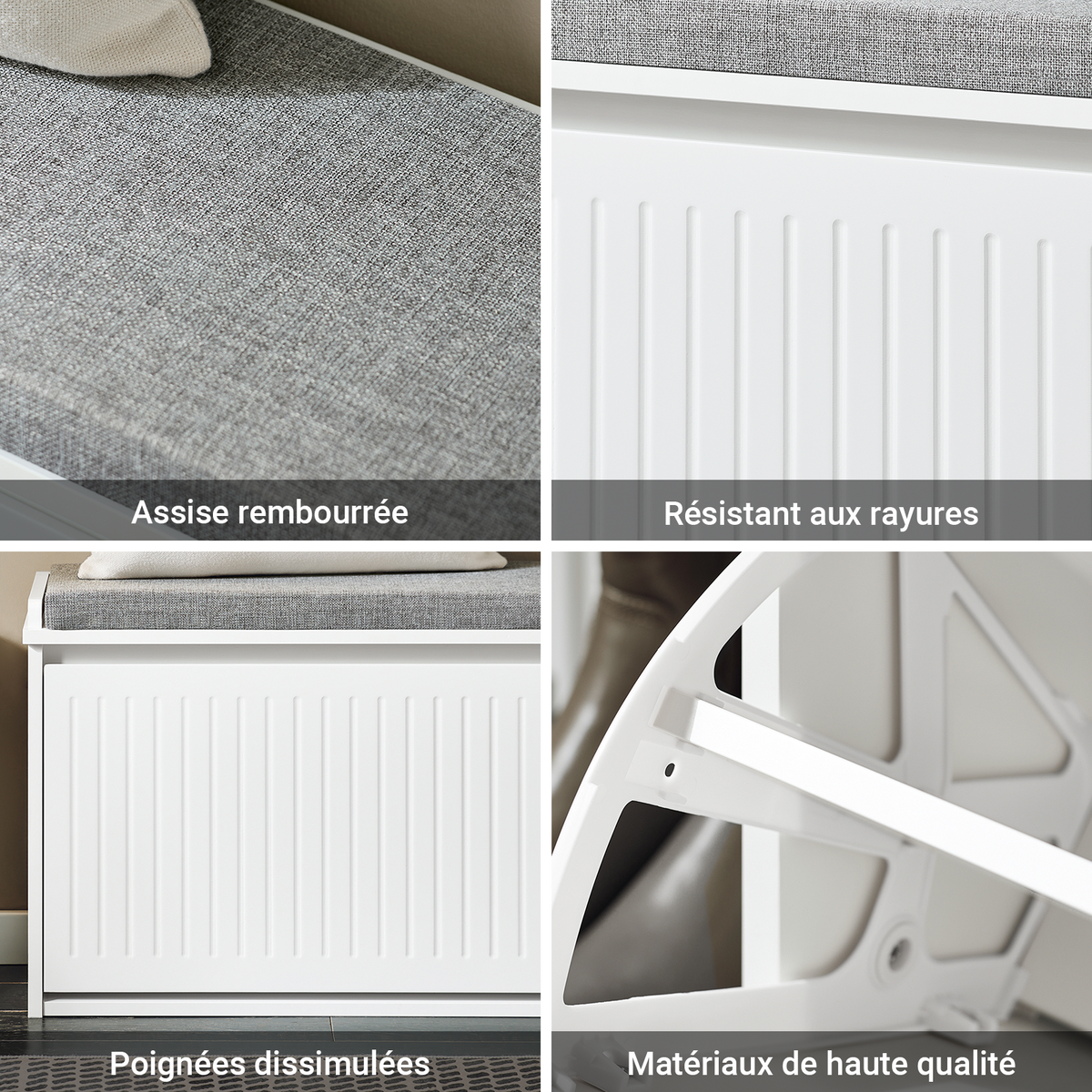 SoBuy FSR98-L-W Banc pentru Pantofi cu Pernă Căptușită și 1 Compartiment cu Clapetă pentru Intrare Hol – 80x26x45 cm, Alb