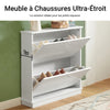 SoBuy FSR99-W Dulap de Pantofi cu 2 Compartimente Rabatabile Ultra-Subțire 18cm, Spațiu de Depozitare pentru 8-10 Perechi pentru Hol – 76x18x78 cm, Alb